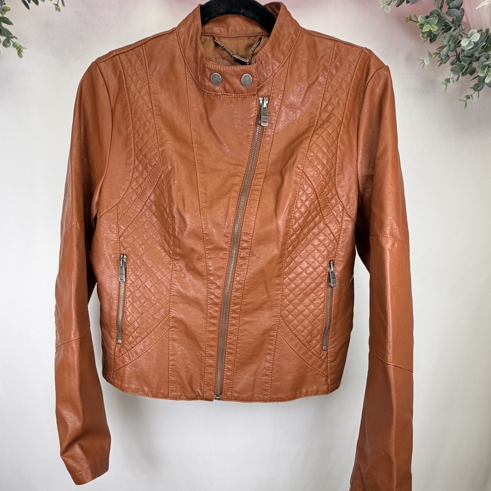 LA COALITION Faux Leather / Suede Women's Jacket Size M‎ Biker Rust Orange Brown